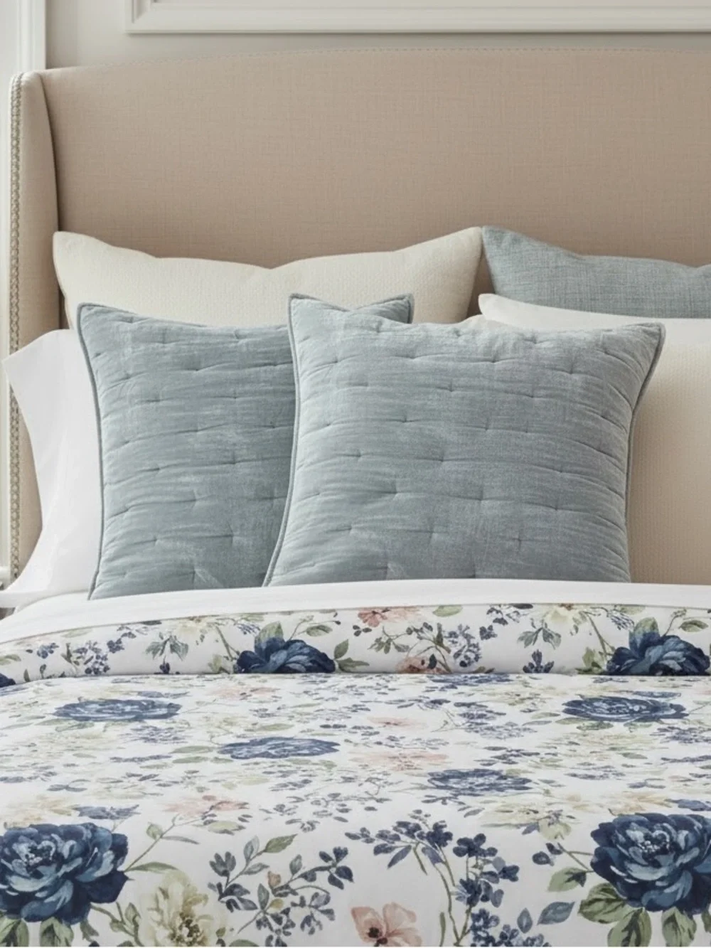 Crate & Barrel Juliet Light Blue Velvet Euro Shams